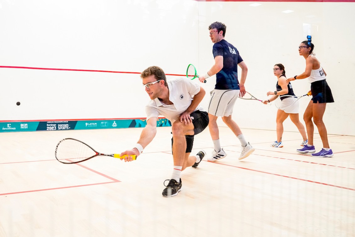 Two Canadians face off against two Americans in mixed doubles squash