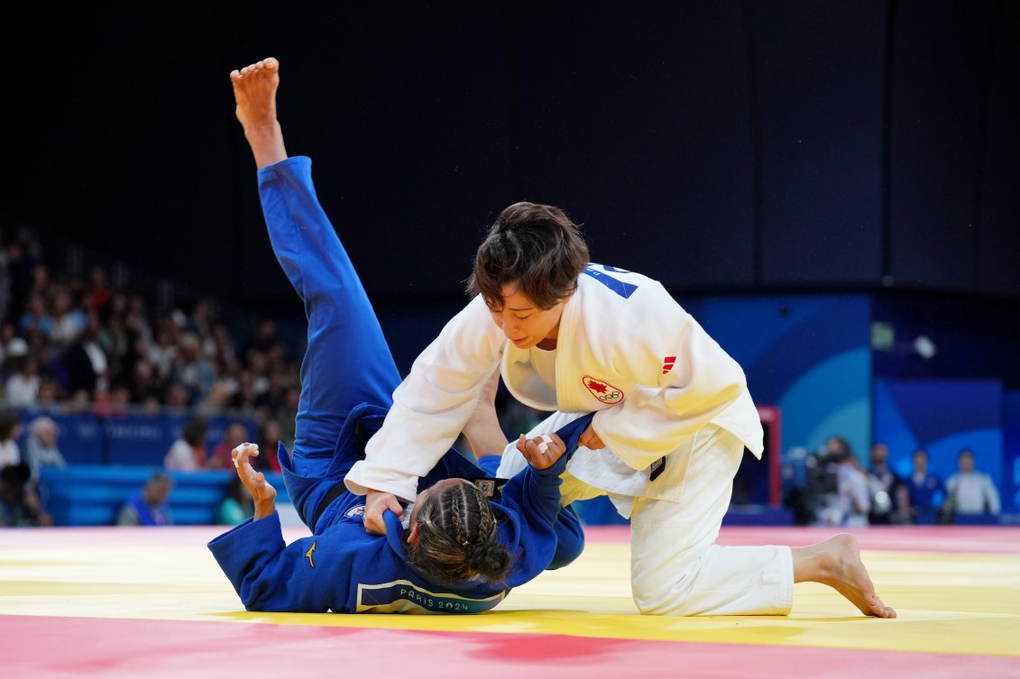 Christa Deguchi pendant un combat de judo.