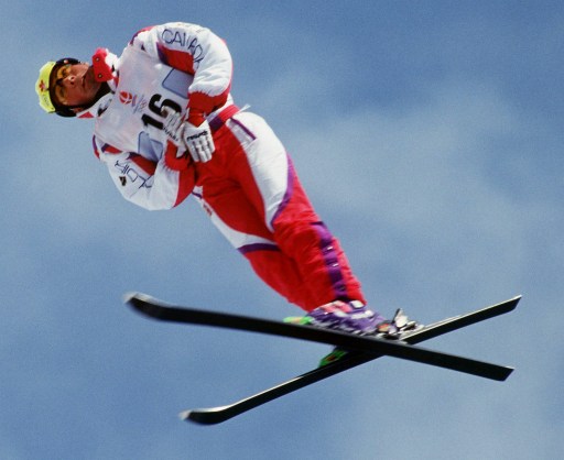 Nicolas Fontaine du Canada participe au l'epreuve ski acrobatique au Jeux Olympiques d'hiver de Albertville 1992. (PC Photo(AOC)
