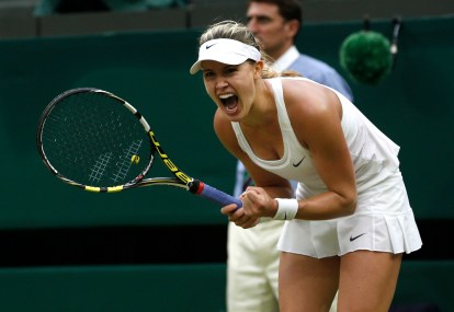 Bouchard défait Alize Cornet à Wimbledon. (AP Photo/Pavel Golovkin)