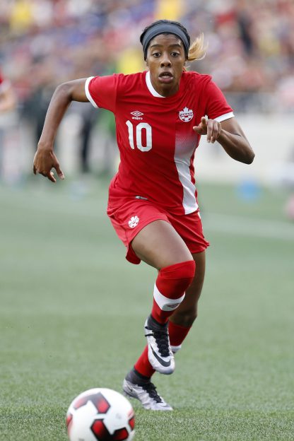 Ashley Lawrence, la joueuse de milieu de terrain partante pour Équipe Canada, lors du match contre le Brésil, le 7 juin 2016 à Ottawa. (Greg Kolz)