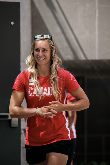 Megan Lukan lors de la célébration de l’équipe canadienne féminine de rugby à 7 à Toronto en vue des Jeux de Rio 2016.
