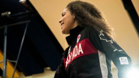 kia22 Kia Nurse lors de l'annonce de l'équipe de basketball féminin pour Rio 2016, le 22 juillet.