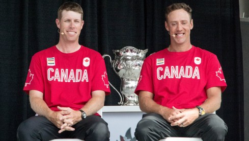 David Hearn et Graham DeLeat au Glen Abbey Golf Club pour leur nomination au sein d'Équipe Canada, le 19 Juillet 2016. (Tania Barkowski / COC)