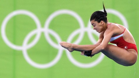 Meaghan Benfeito lors de la finale du 10 m individuel aux Jeux olympiques de Rio, le 18 août 2016. THE CANADIAN PRESS/Sean Kilpatrick