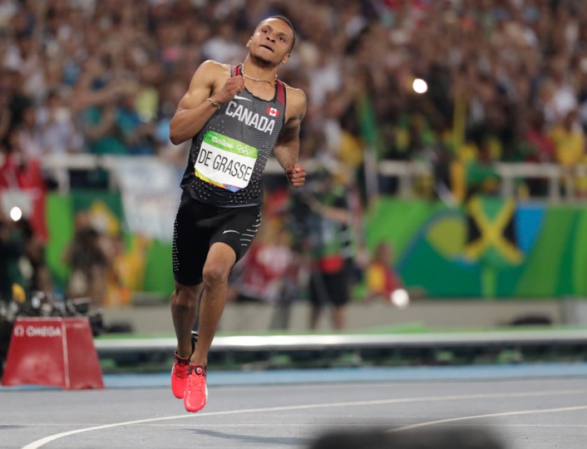 Andre de Grasse en bronze à l'épreuve du 100 m lors des Jeux olympiques de 2016, à Rio. Photo : COC