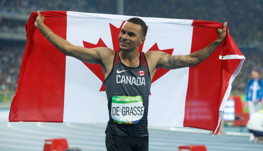 Andre De Grasse a remporté sa première médaille olympique au 100 m, dimanche soir, à Rio (COC Photo Mark Blinch).