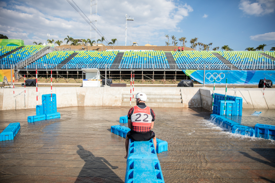 Cam Smedley et Michael Tayler au Stade des eaux vives dans la zone de Deodoro, Jeux olympiques de 2016, à Rio. David Jackson/ COC