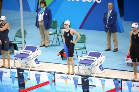 Hilary Caldwell avant la finale du 200 m dos des Jeux de Rio. 12 août 2016. Photo Steve Boudreau