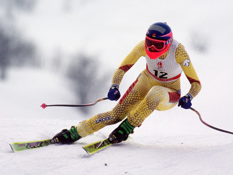 Kerrin Lee Gartner du Canada participe au ski alpin aux Jeux olympiques d'hiver d'Albertville de 1992. (PC Photo/AOC)