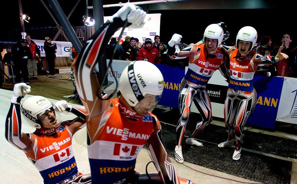 L'équipe de luge canadienne : Alex Gough, Sam Edney, Tristan Walker et Justin Snith (PC/Jonathan Hayward)