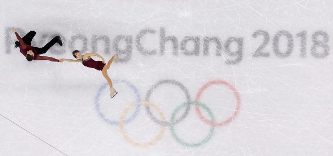 Meagan Duhamel et Eric Radford aux Jeux olympiques de PyeongChang.