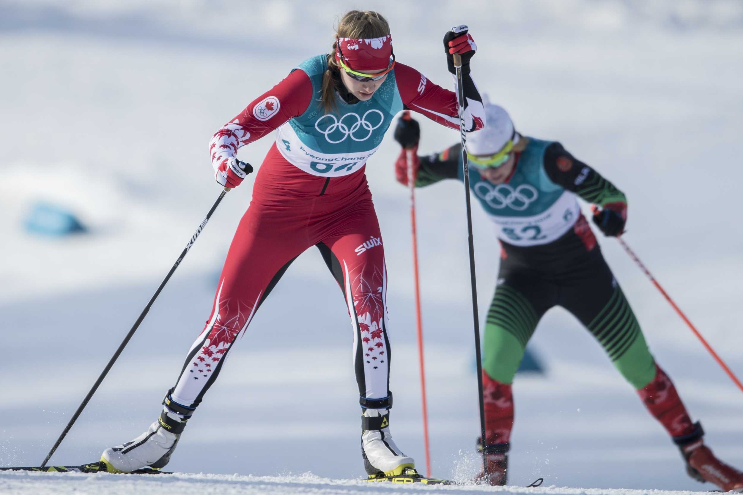 Dahria Beatty lors de l'épreuve du 10 km en ski de fond, aux Jeux olympiques de PyeongChang, le 15 février 2018. Photo/David Jackson