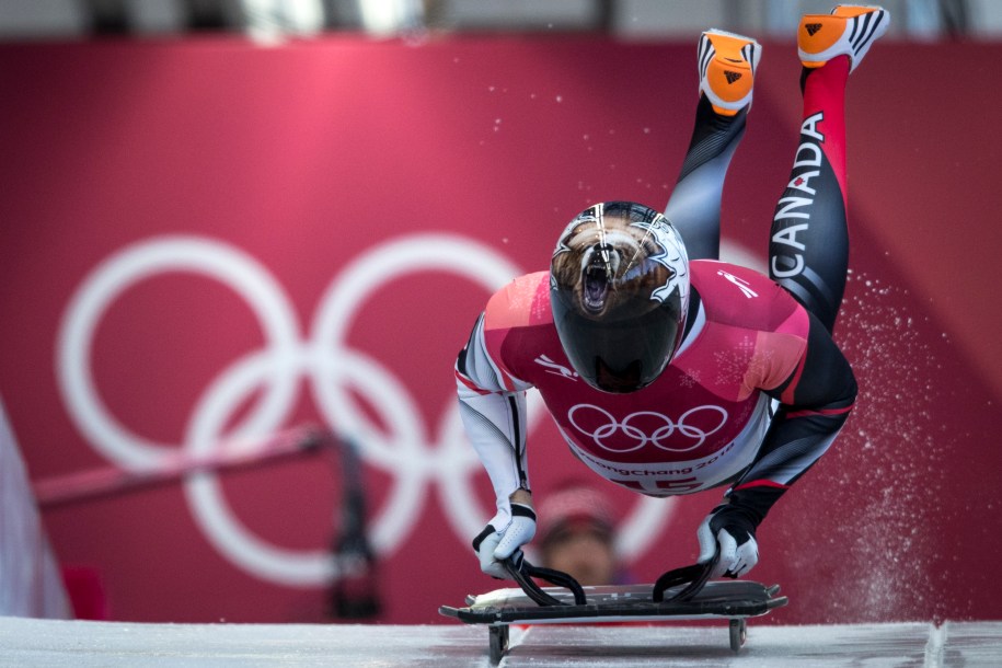 Dave Greszczyszyn lors des qualifications en skeleton aux Jeux olympiques de PyeongChang, le 15 février 2018. Photo COC/David Jackson