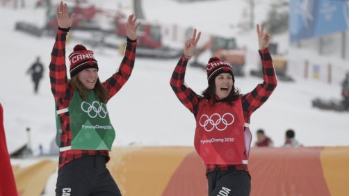 Les Canadiennes célèbrent après avoir terminé la course. (Photo: COC/Jason Ransom et David Jackson)