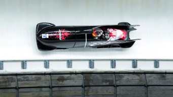 Kelsey Mitchell en action en bobsleigh.
