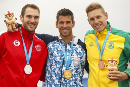 Canoe Sprint Marshall Hughes célèbre sa médaille d'argent en canoe sprint aux Jeux panaméricains de Lima 2019. Albufera Medio mundo - Huacho Droits d'auteur Flávio Florido / Lima 2019