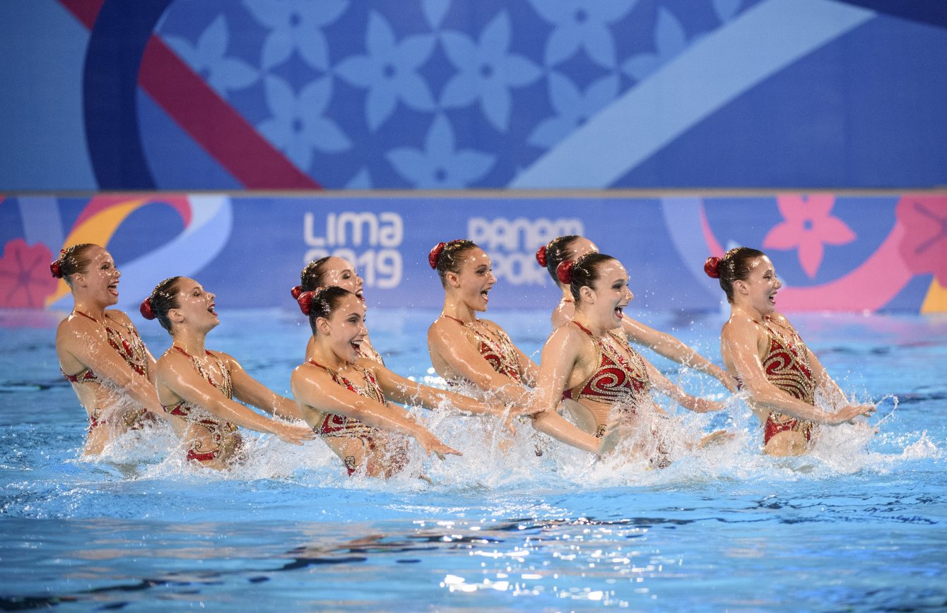 Équipe Canada lors de l'épreuve en équipe aux Jeux panaméricains de Lima, au Pérou, le 31 juillet 2019. Photo : Christopher Morris/COC