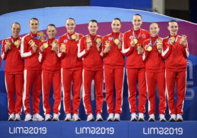 CJM_20190731_148 Le Canada a remporté l'or à l'épreuve en équipe en natation artistique aux Jeux panaméricains de Lima, au Pérou, le 31 juillet 2019. Photo : Christopher Morris/COC