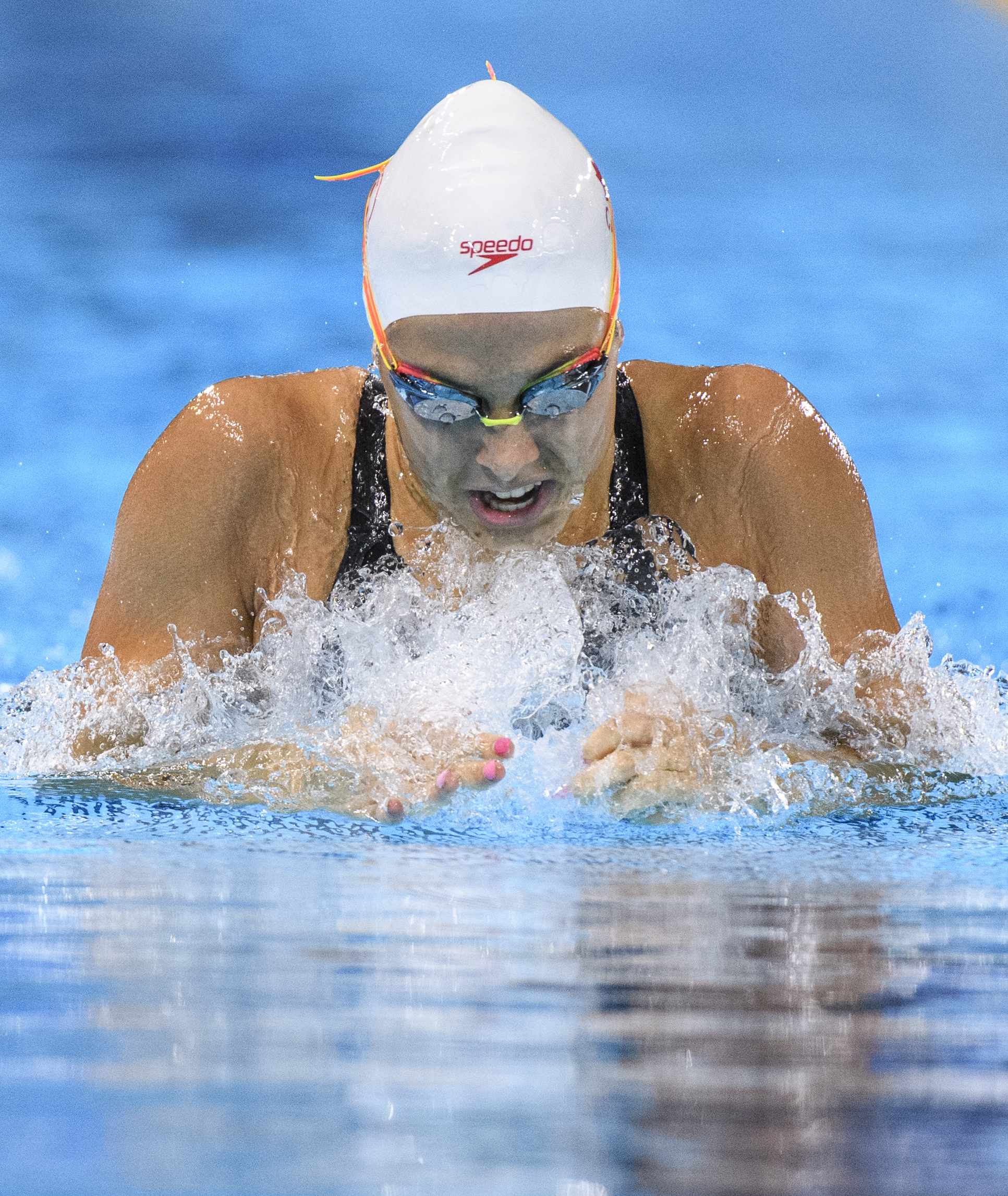 Mary-Sophie Harvey participe à la finale du 200 m brasse aux Jeux panaméricains de Lima, au Pérou, le 8 août 2019. Photo : Christopher Morris/COC