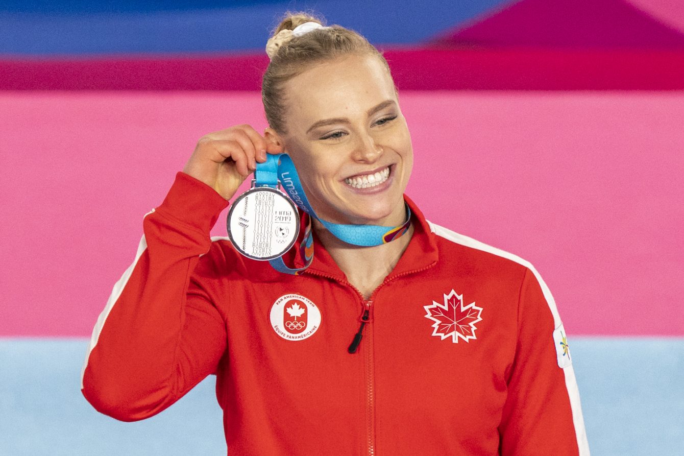 Ellie Black remporte l'argent à la poutre aux Jeux panaméricains de Lima, au Pérou, le 31 juillet 2019. Photo : David Jackson/COC