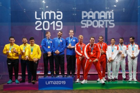 Lima 2019 Squash Men´s Team Final USA vs COLOMBIA_MB_0847 L'équipe masculine canadienne de squash a remporté le bronze aux Jeux panaméricains de Lima, au Pérou, le 30 juillet 2019. Photo : Oscar Muñoz Badilla / Panam Sports via Xpress