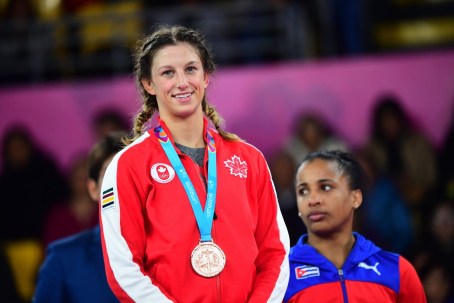 Jade Parsons prend le bronze en lutte gréco-romaine chez les 53 kg aux Jeux panaméricains de Lima, au Pérou, le 8 août 2019. Photo : Andrés Lino/Panam Sports