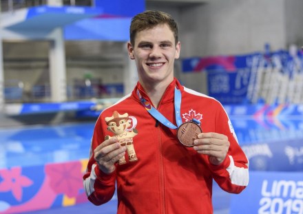 Équipe Canada Vincent Riendeau plongeon Lima 2019 Vincent Riendeau et sa médaille de bronze au 10 m à Lima 2019