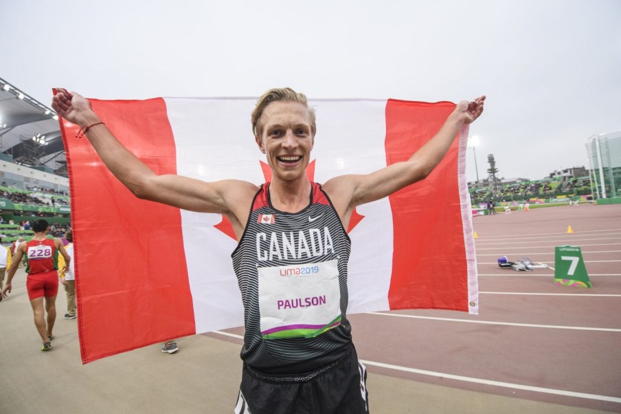 VEP_20190808_51 William Paulson célèbre après avoir remporté le bronze au 1500 m aux Jeux panaméricains de Lima, au Pérou, le 8 août 2019. Photo : Vincent Ethier/COC