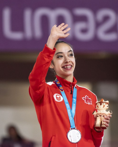 LIMA, Peru. - Natalie Garcia of Canada wins asilver medal in women's rhythmic clubs gymnastics at the Lima 2019 Pan American Games on August 05, 2019. Photo by David Jackson/COC