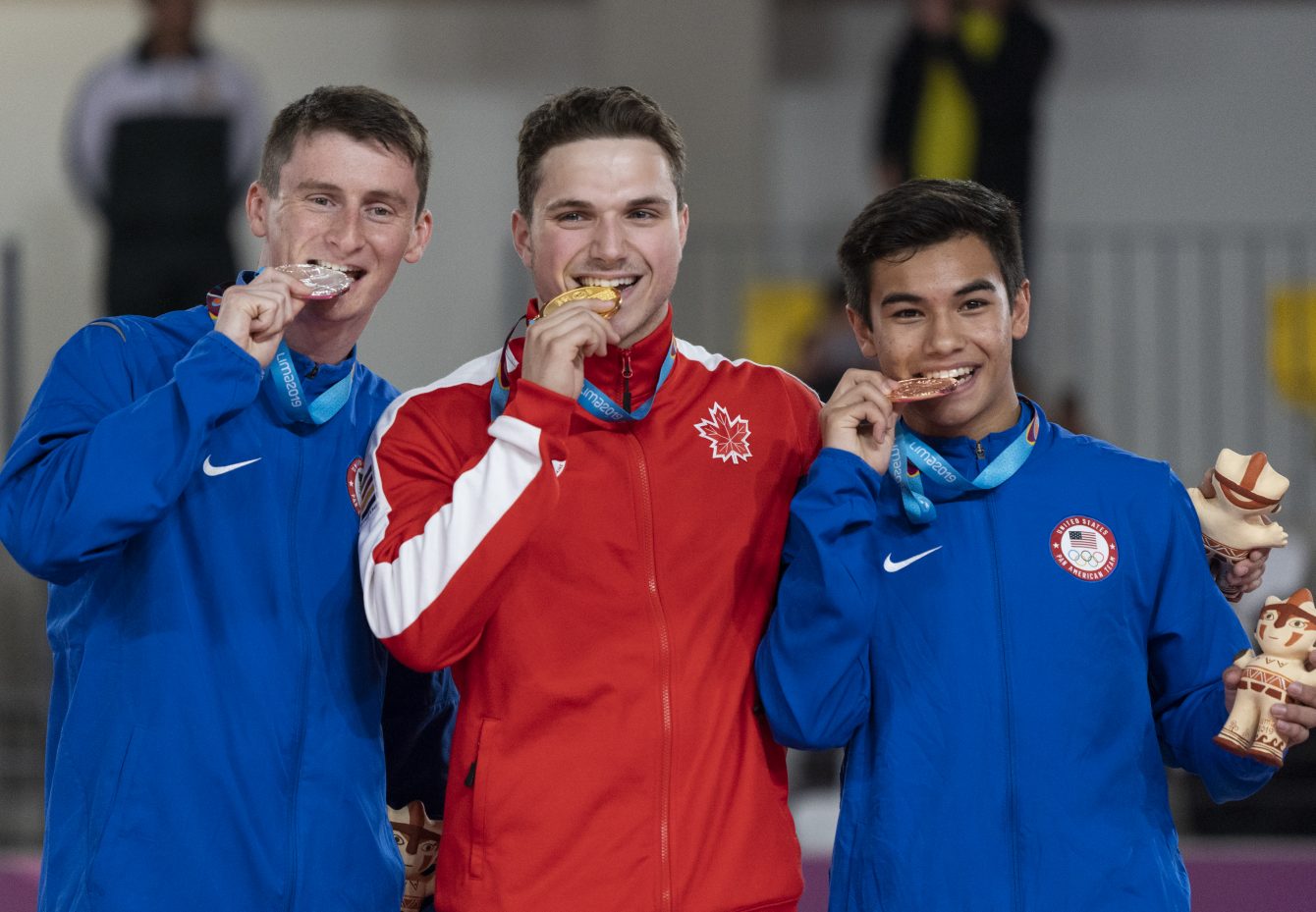 Jérémy Chartier remporte l'or en trampoline aux Jeux panaméricains de Lima, au Pérou, le 5 août 2019. Photo : David Jackson/COC