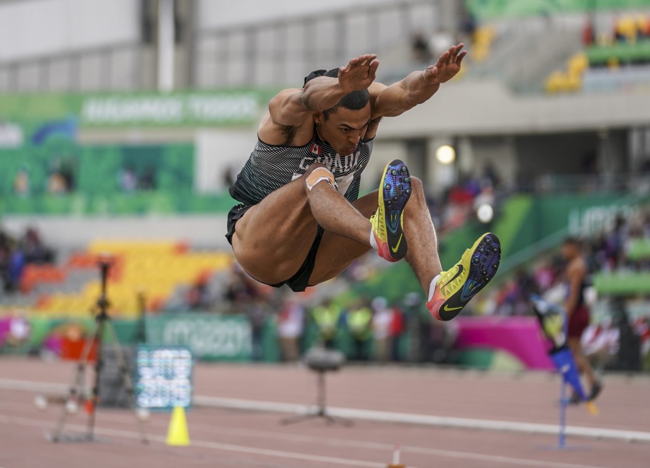 Pierce Lepage à l'épreuve du saut en longueur lors du décathlon aux Jeux panaméricains de Lima, au Pérou, le 6 août 2019. Photo : David Jackson/COC