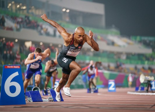 Équipe Canada Damian Warner Lima 2019 Damian Warner prends le départ du 400 m aux Jeux panaméricains de Lima 2019
