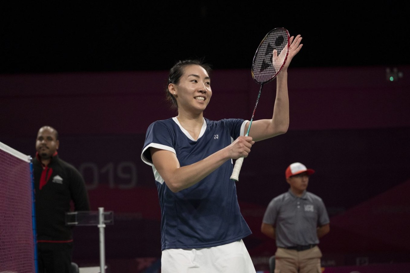 Michelle Li l'emporte sur Rachel Honderich lors de la finale du tournoi de badminton féminin aux Jeux panaméricains de Lima, au Pérou, le 2 août 2019. Photo : Dave Holland/COC