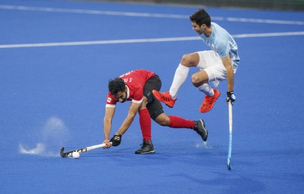 DGH_20190810_108 Sukhpal Panesar en action contre l'Argentine lors de la finale de hockey sur gazon aux Jeux panaméricains de Lima, au Pérou, le 10 août 2019. Photo : Dave Holland/COC
