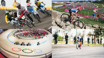 Montage des différentes discipline de cyclisme : BMX, vélo de montagne. cyclisme sur piste, cyclisme sur route.