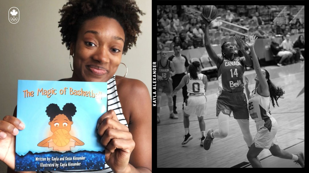 Kayla Alexander montre son livre La Magie du basketball