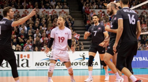Équipe Canada Volleyball Masculin Équipe Canada gagne son match 3-2 contre Cuba au Tournoi de qualification olympique NORCECA le 11 janvier 2019.