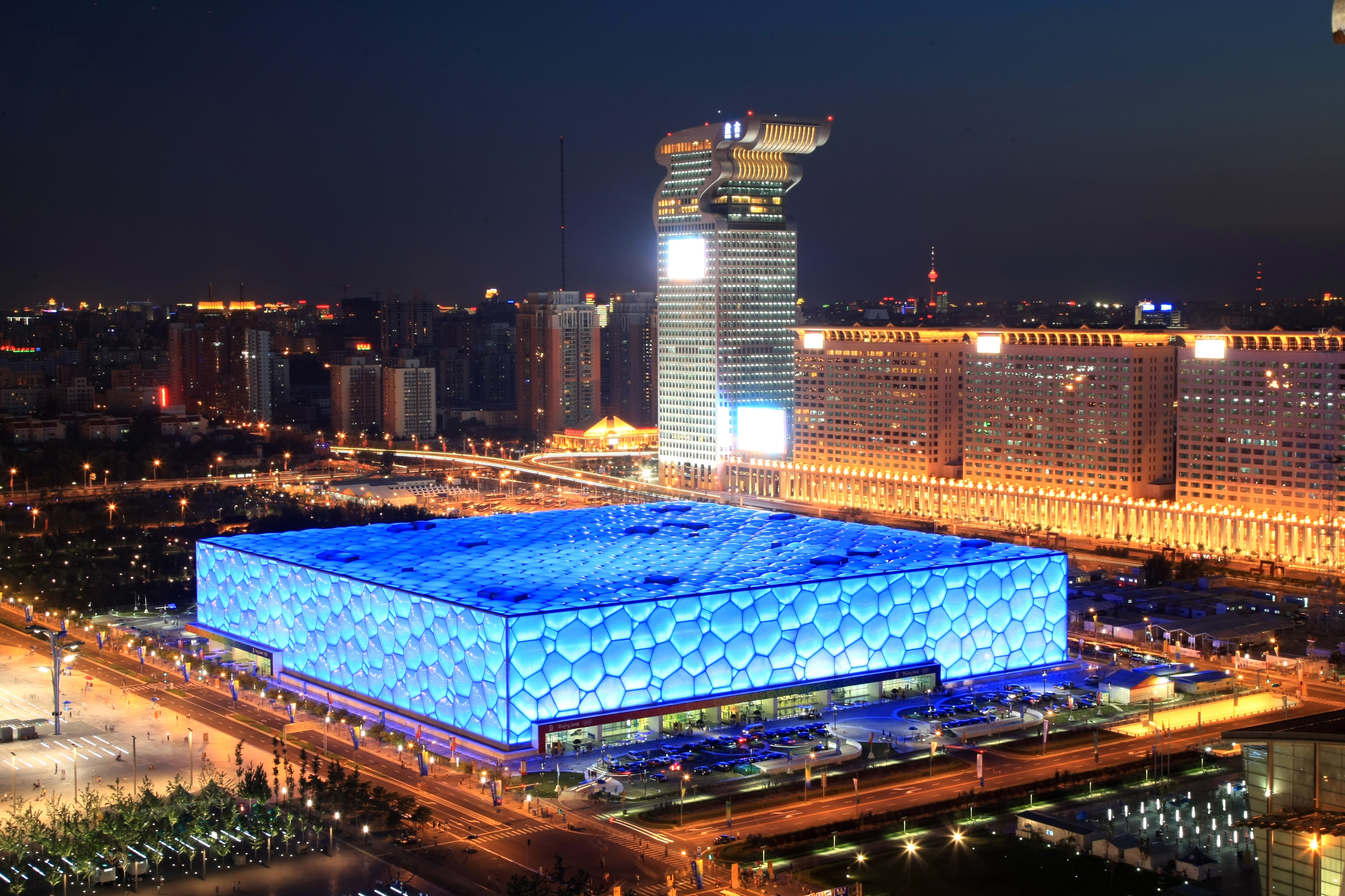 Photo du Cube d'eau de Beijing qui s'appellera le Cube de glace à Beijing 2022