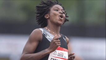 Crystal Emmanuel en action aux Essais olympiques d'athlérisme