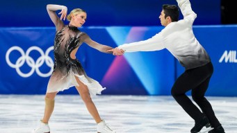 Marjorie Lajoie en action en patinage artistique.