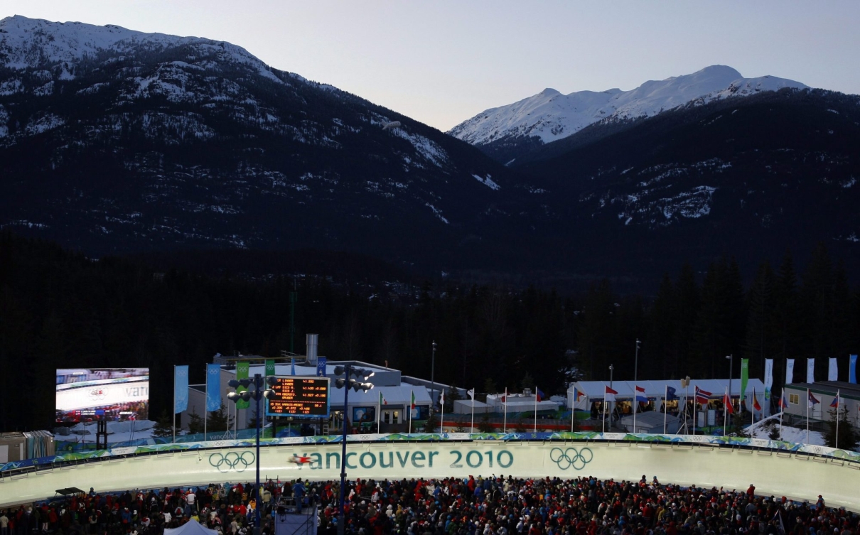 Une luge au Centre de glisse des Jeux olympiques d'hiver de Vancouver 2010, à Whistler, C.B.
