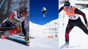 Montage photo de ski alpin, ski slopestyle et ski de fond.