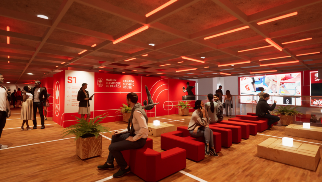 Image de personnes socialisant assises sur des fauteuils rouges,