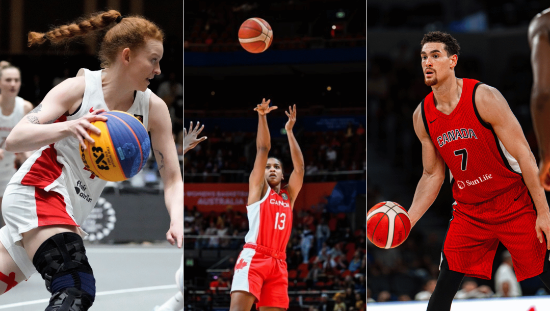 Montage photo de basketball 3x3 féminin, basketball féminin et basketball masculin.