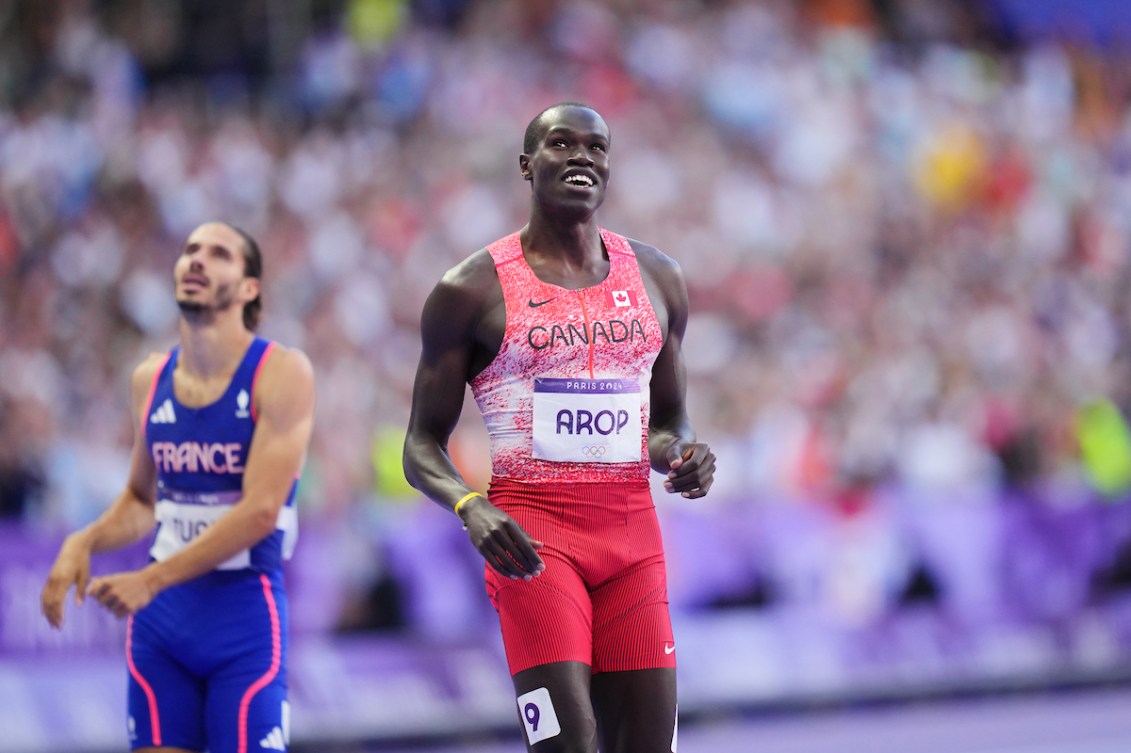 Marco Arop sur la piste après la course.