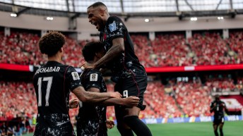 Des joueurs du Canada célèbrent un but