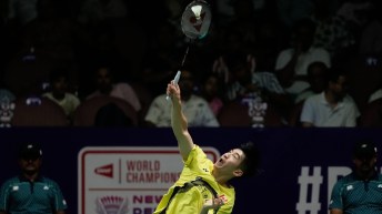 Le Canadien Victor Lai en action au badminton.